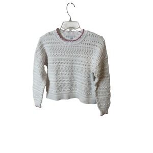 DESIGN HISTORY‎ White Crochet Knit Sweater Pink Trim Size XS